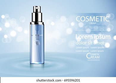 Luxo cosmético garrafa pacote creme de cuidados da pele, beleza poster produto cosmético, com fundo Bokeh e água