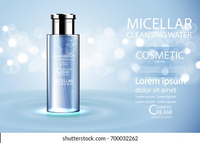 Luxury cosmetic Bottle package skin care cream, Beauty cosmetic product poster, with Bokeh and Water background