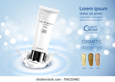 Luxury cosmetic Bottle package skin care cream, Beauty cosmetic product poster, with Bokeh and Water background