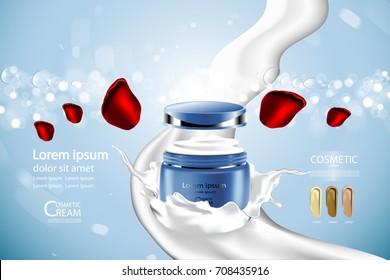 Luxury cosmetic Bottle package skin care cream, Beauty cosmetic product poster, with Bokeh and Water background