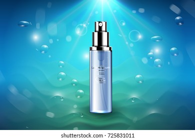 Luxury cosmetic Bottle package skin care cream, Beauty cosmetic product poster, with Bokeh and Water background