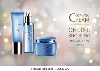 Luxury cosmetic Bottle package skin care cream, Beauty cosmetic product poster, with Bokeh background