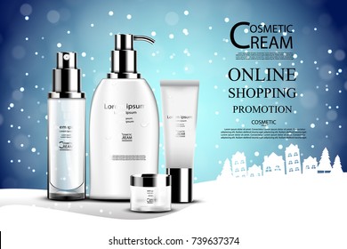 Luxury cosmetic Bottle package skin care cream, Beauty cosmetic product poster, with Bokeh background