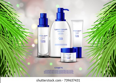 Luxury cosmetic Bottle package skin care cream, Beauty cosmetic product poster, with Bokeh background