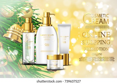 Luxury cosmetic Bottle package skin care cream, Beauty cosmetic product poster, with Bokeh background