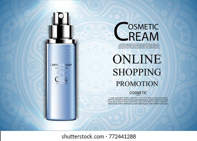 Luxury cosmetic Bottle package skin care cream, Beauty cosmetic product poster, with mandala art background