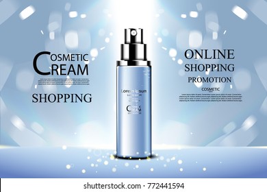 Luxury cosmetic Bottle package skin care cream, Beauty cosmetic product poster, with Bokeh and Water background