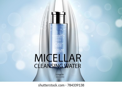 Luxury cosmetic Bottle package skin care cream, Beauty cosmetic product poster, with Bokeh and Water background