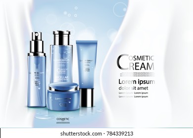 Luxury cosmetic Bottle package skin care cream, Beauty cosmetic product poster, with Bokeh and Water background