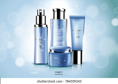 Luxury cosmetic Bottle package skin care cream, Beauty cosmetic product poster, with Bokeh and Water background