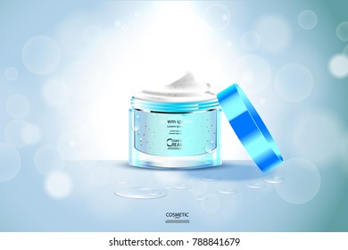 Luxury cosmetic Bottle package skin care cream, Beauty cosmetic product poster, with Bokeh and Water background