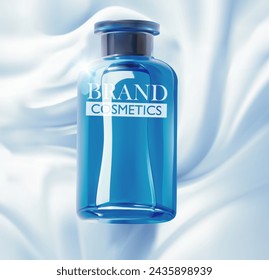 luxury cosmetic products on blue fabric, Beauty cosmetic product poster, vector illustration .