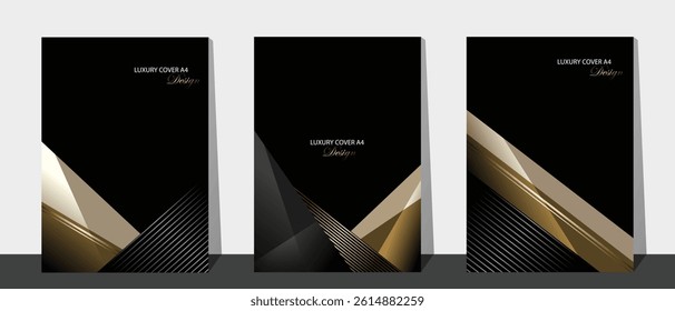 Luxury cover in A4 size with black and gold. Suit for cover background, brochure, flyer, voucher, invitation card, annual report, etc
