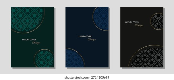 Design de capa de luxo com padrão geométrico. Conjunto de design de vetor de capa. Terno para cartão de convite, capa, prêmio e outros