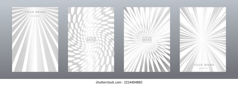Luxury cover design set. Abstract background with white and silver line pattern. Premium vector template collection for elite menu, formal folder, catalog, flyer layout, VIP card, wedding invitation
