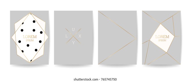 Luxury cover design template can be use for poster, brochure, invitation, banner.  Trendy corporate style with gold geometric shape, Memphis texture element.