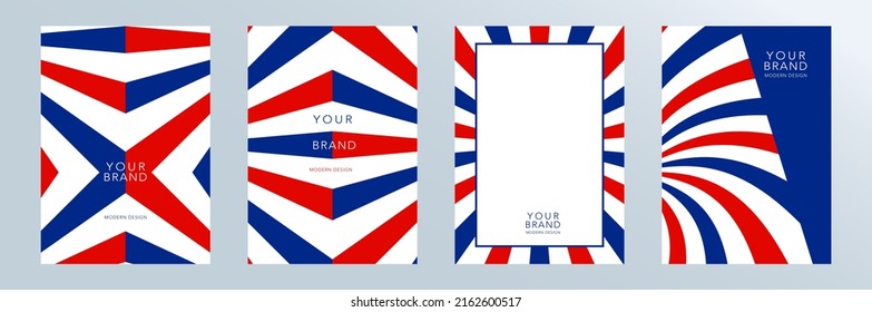 Luxury cover frame design set with blue and red geometric pattern on white background. Modern creative premium backdrop. Formal simple vector template for business brochure, certificate, invitation