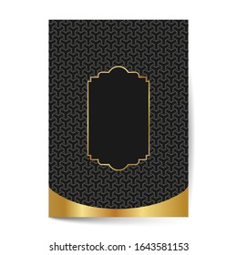 luxury cover page with Vintage ornamental frame, rich, royal, luxury design, creative, trendy gold element for page and web decoration on black abstract background