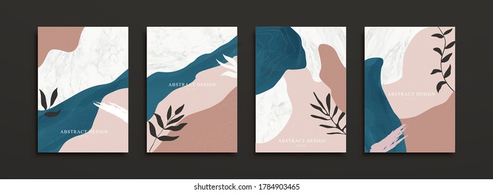 Luxury cover template designed with elegant leaf silhouette and abstract shapes in different texture