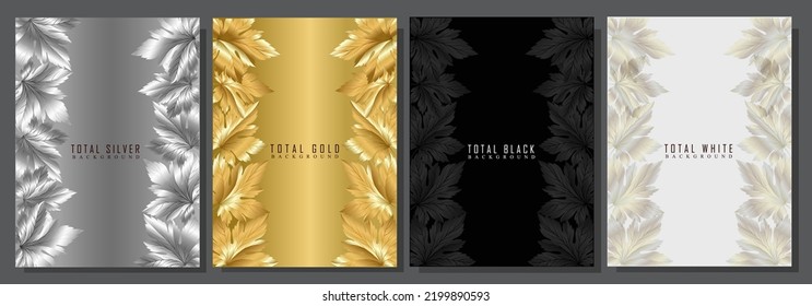 Luxury covers with autumn leaves. Brochures, elegant invitations, vector template with gold, silver, black and platinum floral pattern. 