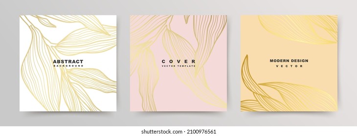 Luxury covers with gold plants on a pink and white background. Social media post templates. Vector illustration for card,
invitation, сontent creators of beauty,
fashion, cosmetic, jewelry,
makeup