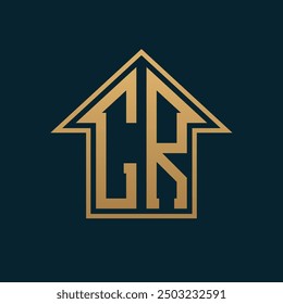 Luxury CR House Logo - Elegant Gold Letter CR on Dark Background for Premium Real Estate