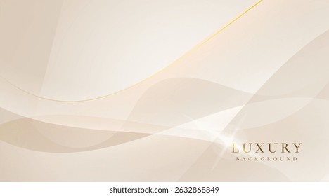 Luxury cream abstract background with golden lines. Elegant wave shapes for premium design, wedding invitation, business card, cosmetic branding, and stylish product packaging.