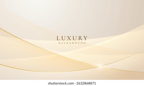 Luxury cream abstract background with golden lines. Elegant wave shapes for premium design, wedding invitation, business card, cosmetic branding, and stylish product packaging.