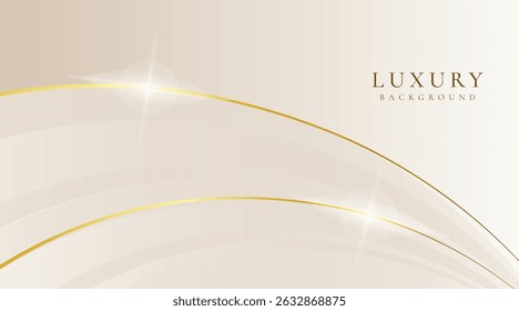Luxury cream abstract background with golden lines. Elegant wave shapes for premium design, wedding invitation, business card, cosmetic branding, and stylish product packaging.
