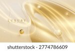 Luxury cream background with 3d gold ball and abstract wave line.