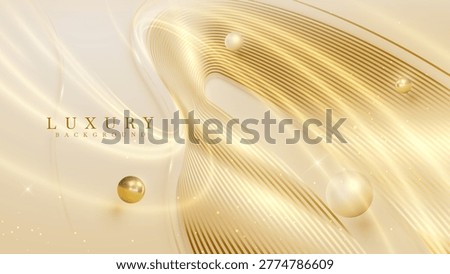 Luxury cream background with 3d gold ball and abstract wave line.
