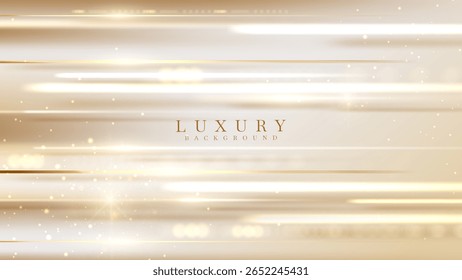 Luxury cream color background with gold line and glitter light effect decoration, Vector illustration design warm tone.