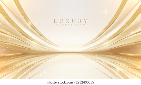 Luxury cream color background with golden line elements and curve light effect decoration and bokeh. - Shutterstock ID 2232430555