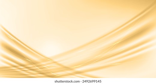 Luxury cream color background with golden line elements and curve light effect decoration and bokeh.