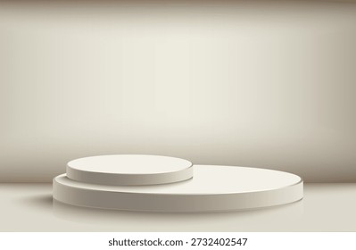 Luxuriöses cremefarbenes doppeltes rundes 3D-Podium für Produktpräsentation. Neutrale Hintergrund-Studioplattform, Bühne für Produktdekoration