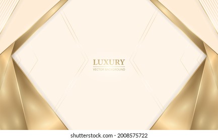 Luxury cream shade elegant design realistic background with golden shapes lines and shadows. Gold arrows, angles, lines and beige paper cut. 3d concept vector illustration.
