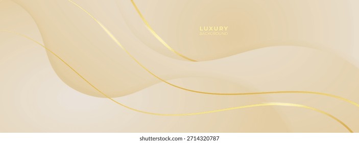 Luxury Cream Waves Abstract Background with golden lines. Elegant wave shape for premium design, branding layout, and wedding event.