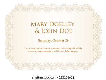 Luxury creamy wedding invitation with lace border