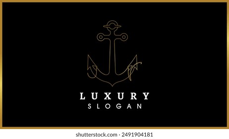 Luxury creative linear boat ship nautical anchor monogram logo, Isolated on a solid black background.