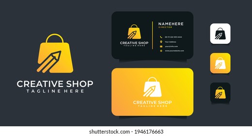 Luxury creative shop pencil logo design with business card vector template. Logo can be used for icon, brand, identity, bag, retail, and business company
