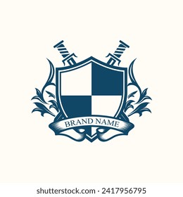 Luxury crest heraldry logo Template. Elegant heraldic shield icon. Premium brand identity emblem. Royal coat of arms company label symbol. Modern vector illustration.