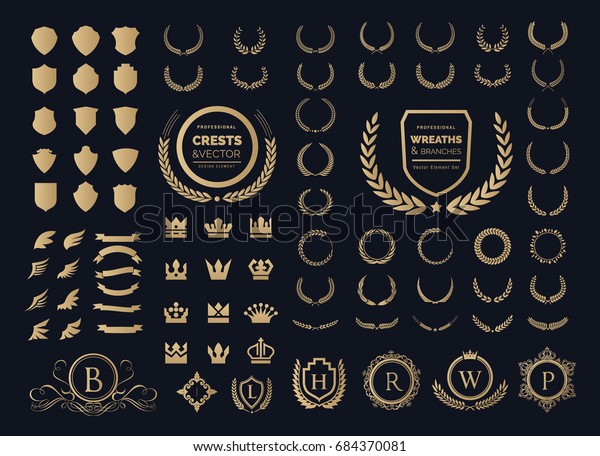 Luxury Crest logo element with Crown,\
Wing, Emblem, Heraldic, Monogram in Vintage\
style.
