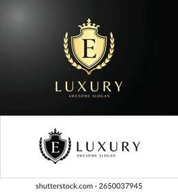 Luxury Crest Logo with Letter in Golden Shield and Laurel Design