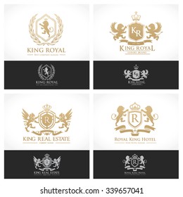 Luxury crests collection,Gold crest with lion symbol for hotel, Fashion brand, premium brand identity.