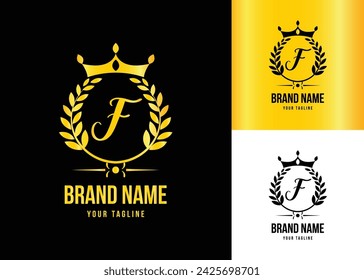 Luxury Crown Fashion logo With Latter F Vector.