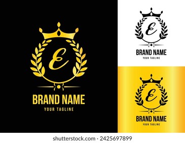 Logo de lujo de la moda de la corona Vector con el último E .