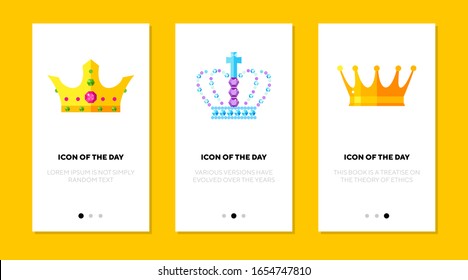 Juego de iconos planos de lujo. Paquete de signos vectoriales aislados de estado dorado, brillante. Concepto de joyería y accesorios. Elementos de símbolo de ilustración vectorial para diseño web y aplicaciones
