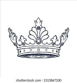 Luxury Crown Hand Drawn. Vector illustration isolated on white background. vector illustration