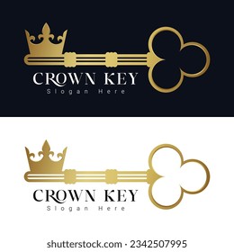 Luxury Crown Key Logo Design Vintage Key Logotype