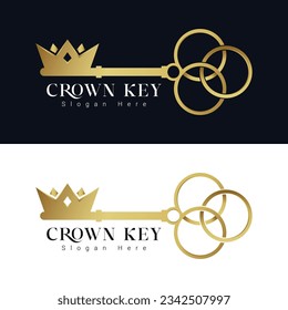 Luxury Crown Key Logo Design Vintage Key Logotype